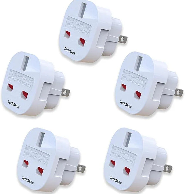 TechMax 5 - Pack UK to USA Type A/B Travel Adapter - I Love Power Bank